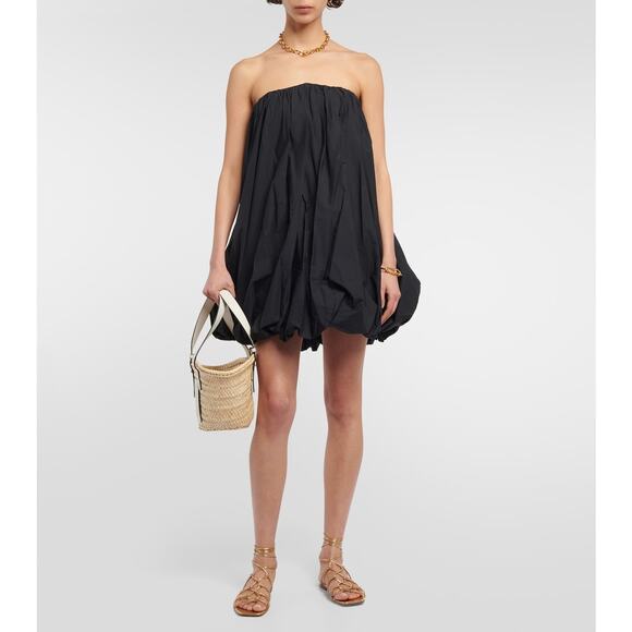 ULLA JOHNSON Women Black Polline Strapless Cotton-Poplin Mini Dress Size 10 NWOT